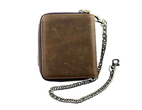 Vintage Mens Wallet With Chain Leather Brown Biker Zipper Coin Holder V21 #TOP4