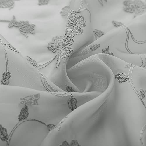 Lazzzy Grey Sheer Valance Curtain Floral Embroidered Semi Sheer Small Window Treatment Curtain Rod Pocket Valance For Kitchen Living Room Bathroom 16 Inch 1 Panel Gray #TOP4