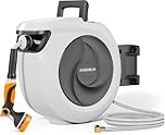 KOSOEUR Retractable Garden Hose Reel, 1/2 in x 65 ft Garden Hose Reel, Automatic Retractable Water Hose Reels Wall Mount with 10 Pattern Nozzle, Slow Rewind System/Any Length Lock/180° Swivel Bracket