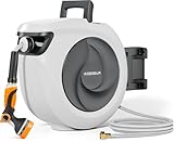 KOSOEUR Retractable Garden Hose Reel, 1/2 In X 100 ft Retractable Hose Reel, Automatic Retractable Water Hose Reels for Outside with 10 Pattern Nozzle, Any Length Lock Auto-retract 180° Swivel Bracket