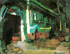 Peinture à l'huile Main Street at Felsobanya 1924, grand tableau sur toile salon Oszkar Nagy