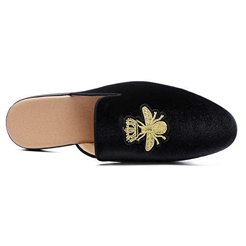 Image of FLQL Mens Shoes Luxury Velvet Gold Buckle Slip-on Penny Loafers Casual Smoking Slippers Indoor Outdoor Sandals Black Size 7-13