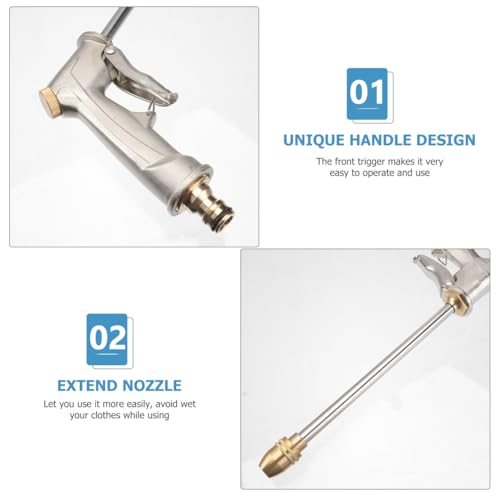 Image of UKCOCO Long Handle Garden Hose Nozzle Multi Purpose Spray Nozzle with Front Trigger Adjustable Mist to Spray for Car Wash Lawn Watering Flower Care Outdoor Cleaning 10.62 X 5.51 X 0.98 in