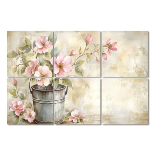 Paneles acústicos decorativos 6 pack, absorción de sonido con diseño floral vintage rosa, paneles autoadhesivos para estudio y oficina 72"x48"