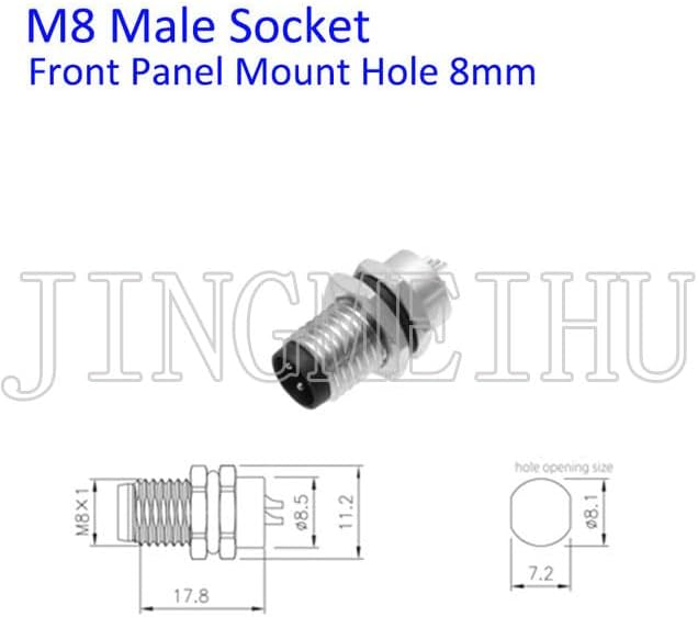 M8 With 30CM Cable Flange Socket 3 4 5 6 8 Pole Pin Electronic Cable Connection Board Front Board Rear Connector Waterproof IP67 - (Front 8mm Male, Package: Welding 30 cm cable, Pins: 6P A Type Pin)