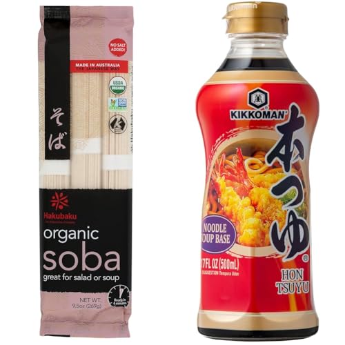 Hakubaku Organic Soba 9.5 Oz with Kikkoman Japanese Noodle Soup Base Hon Tsuyu 17 FL Oz Bundle image 2