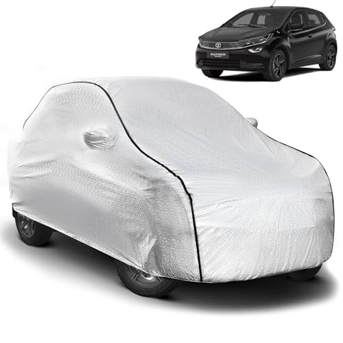 Image of Pivalo Car Cover for Tata Altroz All Model & Years (2020-2025) 100% Waterproof with Mirror Pockets, Triple Stitched Bottom Elastic Dustproof Full Body Protection (Heat & UV Resistant, Silver)