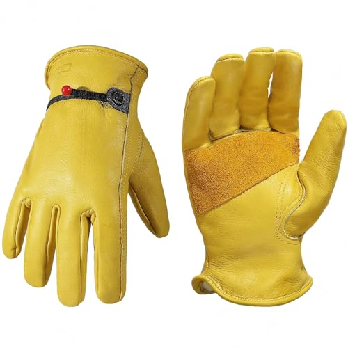 HANDLANDY Gardening Gloves for Men and Women, Thorn Proof Leather Work Gloves Heavy Duty Comfortable Utility Garden Working Gloves Full Cowhide Medium