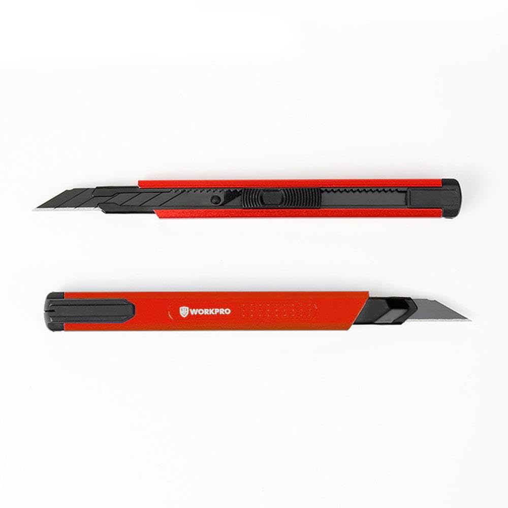 WorkPro WP212020 9 mm Alüminyum Kasa Cep Askılı Maket Bıçağı, Kırmızı