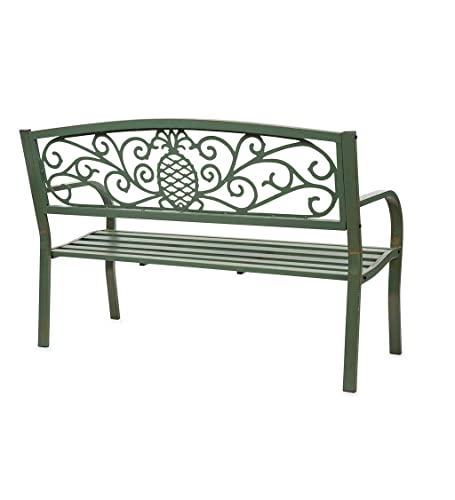 Plow & Hearth Weatherproof Pineapple Outdoor Bench | Holds Up To 300 Lbs | Garden Patio Porch Park Deck | Metal | Green #TOP2