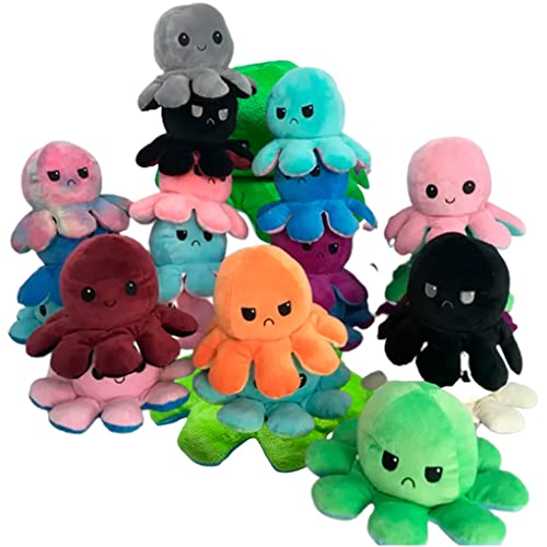 Brinquedo Polvo De Pelúcia Reversível Feliz e Bravo 20cm - Laranja E Amarelo