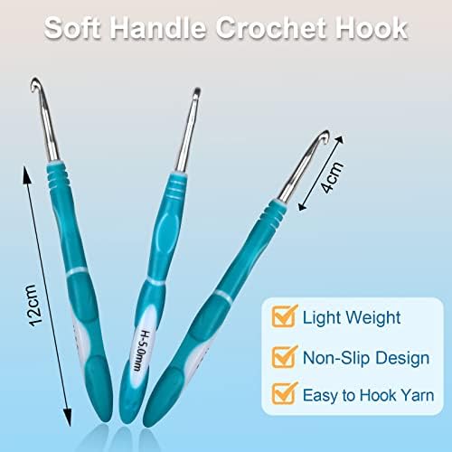 Aeelike Crochet Hooks Set, Crochet Hooks Sets Soft Grip for Arthritis, Ergonomic Extra Long Rubber Handle Crochet Hook for Arthritis Hands, 9 Pack 2.0-6.0mm TPR Aluminium Crochet Needles for Beginners