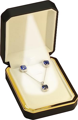 The Jewellery Pak LED Black Necklace Pendant Box for Engagement, Wedding…Luxury Octagonal Design with Gold Trim LED Necklace Earrings Sets Jewelry Gift Holder Box with Light for Men for Women
