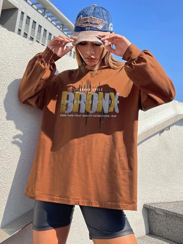 Image of CHKOKKO Oversized Round Neck Drop Shoulder Printed Polyester Full Sleeves T-Shirt for Women