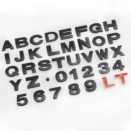 srasakan 車用 立体 エンブレム ステッカー 装飾 ドレスアップ 外装 パーツ アルファベット レター 大文字 数字 ナンバー レッド T L ステッカー （ブラック, 39個入り）
