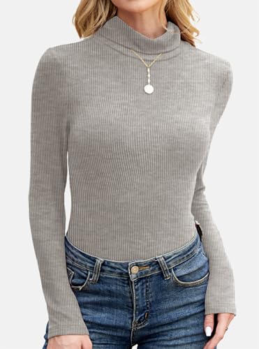 GKBK Womens Turtleneck Long Sleeve Tops Ribbed Basic Tshirts Thermal Underwear Warm Lightweight Fall Sweaters 2025 Fashion Outfits Winter Clothes Grey — view 2