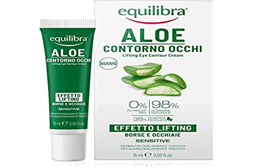 equilibra Cara, efecto lifting de aloe, reduce las bolsas y ojeras, con ácido hialurónico de 3 pesos moleculares, ingrediente vegetal de algas pardas, cafeína, vitamina E, aloe vera, 15