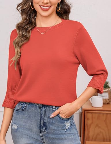 Totatuit Womens 2026 Fall Sweaters 3/4 Sleeve Tops Classic Dressy Casual Basic Clothes for Teachers Watermelon Red X-Large — view 2