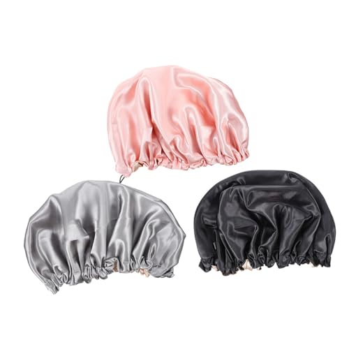 FOYTOKI Professional Hair Loss Cap 3pcs Solid Shower Cap Sleep Hat for Women Men Bathing Chemotherapy Soft Satin