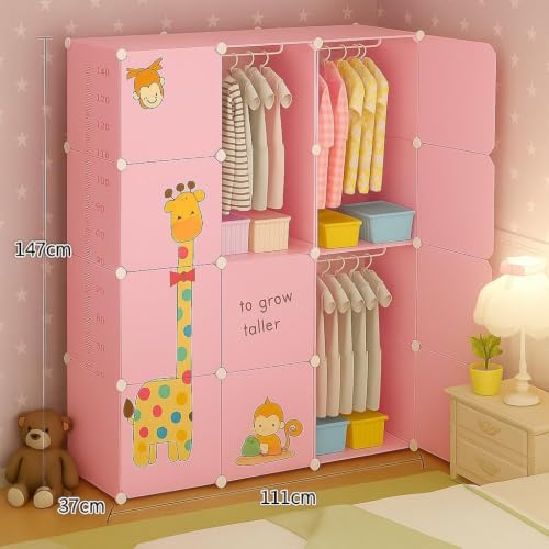 Image of Foldable Plastic Wardrobe for Clothes - Baby Cupboard for Clothes Storage, Wardrobe for Kids, Plastic Almirah, Collapsible Wardrobe for Kids Livingroom & Home (Y3 Green)