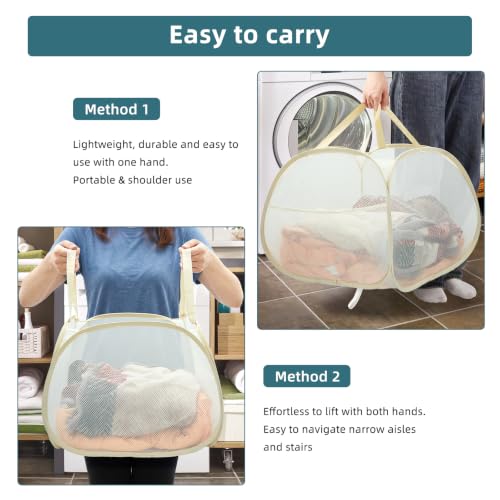 Image of Collapsible Laundry Baskets, 90L Large Foldable Laundry Basket, Durable Mesh Pop Up Hampers for Laundry, Dirty Clothes Laundry Hamper for Bedroom, Bathroom, Dorm, Laundry Room, Travel, Camping Beige