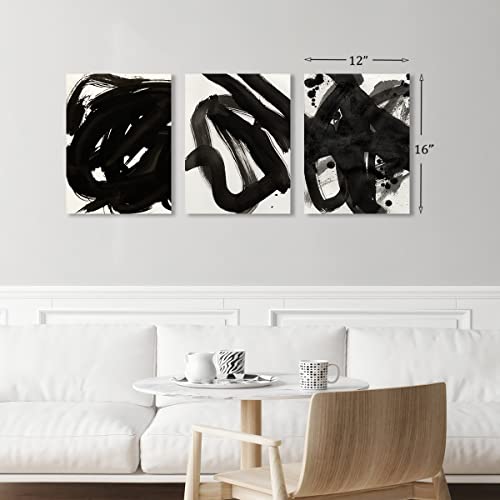 Black And White Wall Art, Watercolor Paint Splatter Abstract Illustrations Modern Art Bohemian Style Prints For Aesthetic Decoration Of Living Room Bedroom Office - 12''X16'', 3 Pieces #TOP4