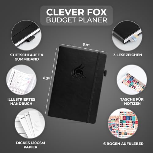 Clever Fox Budget Planner - Ausgaben Tracker Botizbuch. Monatliches Budgetierungsjournal, Finanzplaner und Rechnungsbuch zur Kontrolle Ihres Geldes, A5 - Schwarz (Deutsch)