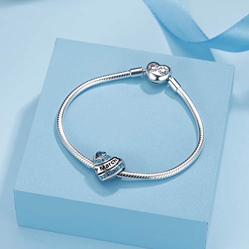 925 Sterling Silver Heart Charms For Charms Bracelet-Birthstone Bead Charms Fit For Pandora Bracelets And Necklaces, March Birthstone Jewelry For Women. (March) #TOP5