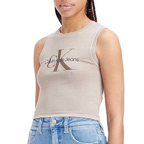 Preisvergleich Produktbild Calvin Klein Damen Mineral DYE Rib Tank Crop Top, Shitake, L