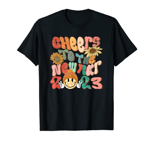 Cheers To The New Year 2023 Groovy Retro Feliz Año Nuevo 2023 Camiseta