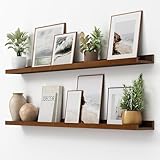 Juego de 2 estantes flotantes de madera de pino maciza de 55 pulgadas de largo para almacenamiento de juguetes, nogal