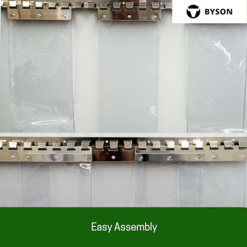 Image of Byson PVC Strip Curtain Door Kit 3 x 6.5 Feet Coldroom Vinyl Clear, Stainless Steel Rail and Clamps (PVC with Yellow Tint)