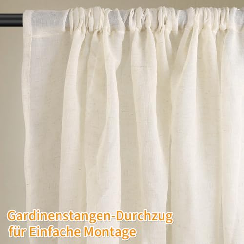 Wiipara Leinenvorhang 2er Set, Luftige Gardinenschals Curtains für Schlafzimmer Wohnzimmer, Halbtransparent Leinenoptik 