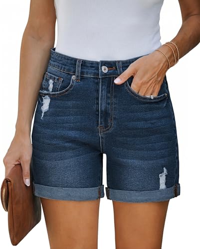 Image of Vetinee Women's Denim Shorts Shorts with Pockets Women Darkness Blue Size Small Fits UK Size 8 to UK Size 10