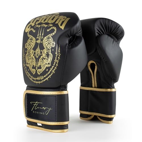 Boxing Gloves, Symmetrical Design with Two Tigers, Training Gloves (Black, 16-oz)