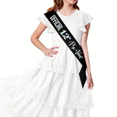 Official 12 Pre-Teen Black Sash with Multicolor Foil - Happy 12th Birthday Gift for Girl - Cheers to 12 Years Old Birthday Party Decorations3