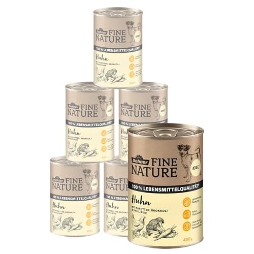Dehner Fine Nature Hundefutter Adult, Lebensmittelqualität, Huhn, 6 x 400 g (2,4 kg)