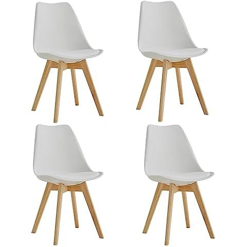 BenyLed Juego de 4 Sillas de Comedor Modernas con Patas de Pino, Blanco Cover