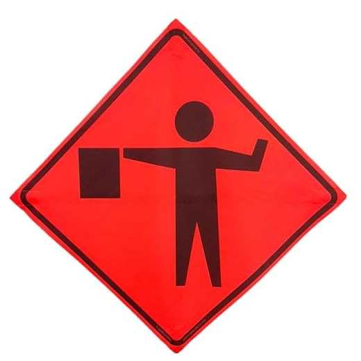 OrangeGear™ 48” x 48 MUTCD TTC Compliant Safety Orange Mesh Temporary Traffic Control Rollup Sign with Orange Fiberglass Roll-up Sign Cross Ribs For 48" Sign (FLAGGER SYMBOL) Sign Only (Stand Sold Separately)