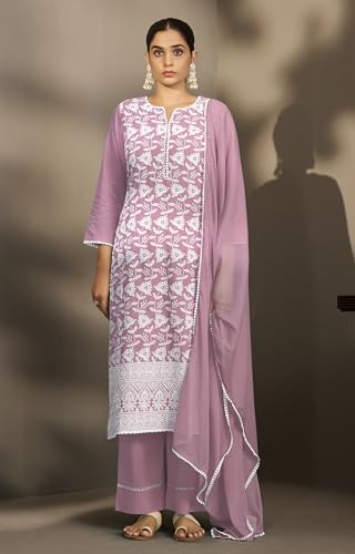 Image of DRESOUL Women Pure Cotton Schiffli Embroidered Kurta Set and Dupatta