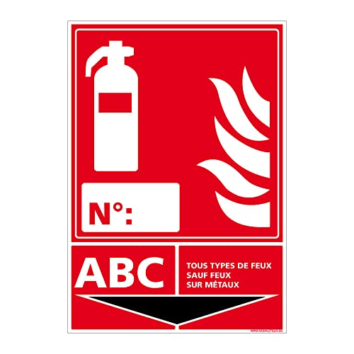 Panneau Extincteur Classe ABC Incendie (A0234). Panneau Extincteur Incendie. Autocollant Extincteur ABC Incendie, PVC, Alu - 75 x 105 mm - Adhésif - Adhésif Cover