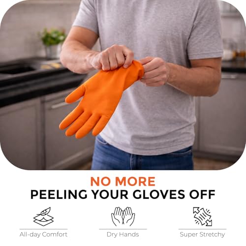 Image of LADWA Pre-mium Household Rubber Hand gloves orange Color (1 Pair) for Dishwashing, gardening, kitchen cleaning