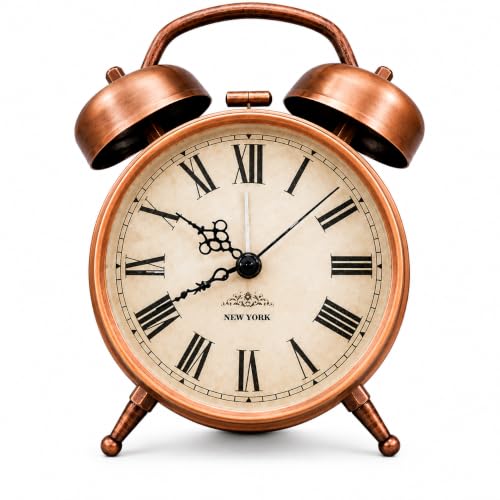 Image of AERYS Roman Metal 4.5-inch Analog Alarm Clock with 1Year Warranty,for Adults and Heavy Sleepers,Loud Twin Bell Table Clock with Backlight Alarm Clocks for Students Decoration Bedroom /Office(Copper)