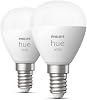 Philips Hue New White Smart Light Bulb Luster 2 Pack [E14 Small Edison Screw] with Bluetooth. Works with Alexa, Google Assistant and Apple Homekit