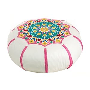 MOROCCO DREAM HANDMADE Pouf Ottoman Cover – Faux Leather Pouf Cover, Hand Stitched, Round Pouf, for Living Room, Bedroom, Outdoor, Gift Box – 23 x 11 inches (Colorful Pink)