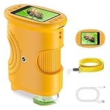 Digitales Mikroskop für Kinder, 1000X Vergrößerung mit 2.0 IPS Bildschirm, USB Wiederaufladbar und Tragbar, 8 LED Lichter, für Draußen, Orange，Geschenke für Kinder ab DREI Jahren