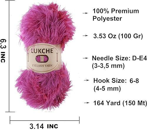 Image of Eyelash Fun Fur Yarn Premium 100% Polyester 164 Yds (150 Mt), 3.53 Oz (100 Gr) Colorful Crochet Yarn Dıy Hand Knitting. (Neon Pink, 3 Skein)