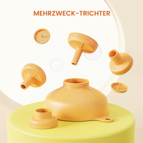 Trichter mit 4 verschiedenen Ausgießgrößen und 2 Größen an Sieben - Ideal für kleine und mittlere Flaschen, Einwecken, Öl, Gewürze und mehr – Ansicht 2