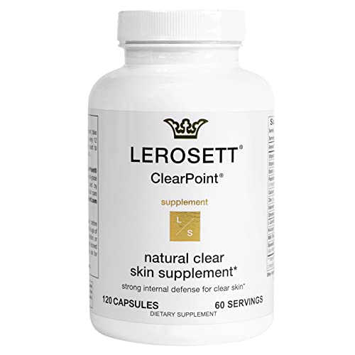 LEROSETT ClearPoint Acne Pills for Teens & Adults. Vitamins for Hormonal & Cystic Acne, Oily Skin & Breakouts. Natural Clear Skin Supplements 14 Vitamins & Botanicals. 120 Vegan Capsules