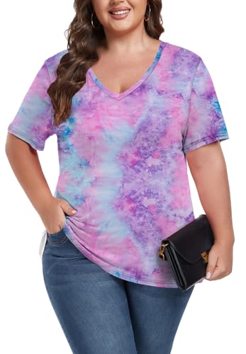 Image of ForHailey Women's Plus Size Short Sleeve Tee Shirt V Neck Basic Ladies Loose Fit T Shirt 1X-5X